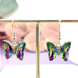 Rainbow mystic topaz dangle butterfly earrings one and a half inch dangle six ca